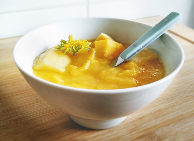 sorbete de mango y zumo de naranja